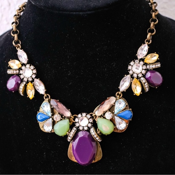 J Crew Rhinestone cluster necklace Brassy tone GORGEOUS - Picture 1 of 12